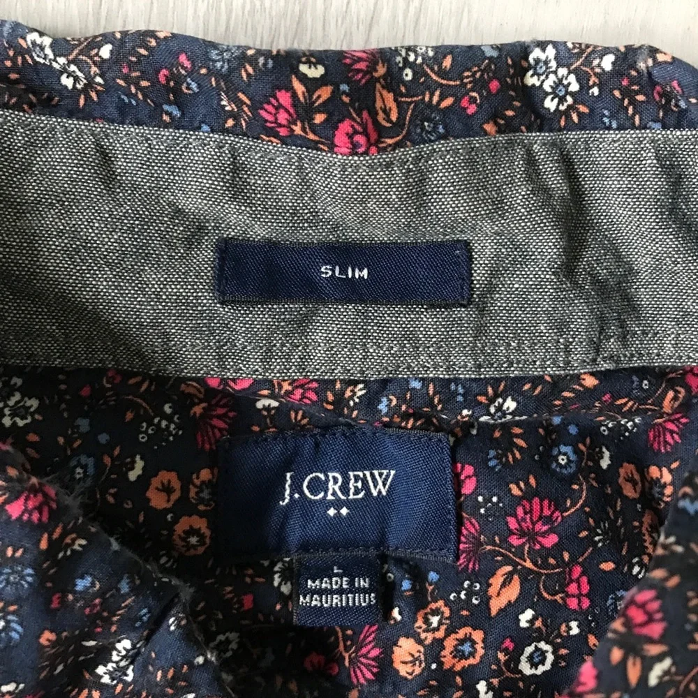 J CREW NAVY FLORAL SHIRT POPLIN LONG SLEEVE BUTTON MENS LARGE